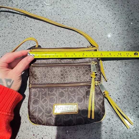 Calvin Klein Brown Monogram Crossbody with Yellow Trim - Picture 5 of 8
